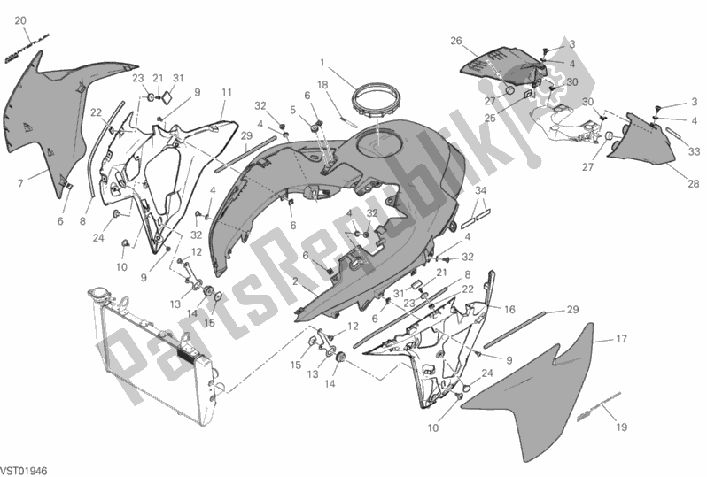 All parts for the 34a - Fairing of the Ducati Multistrada 950 USA 2020